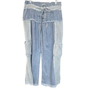 POL Boho Wide Leg Crochet Embroidered Cargo Palazzo Pants Size Medium